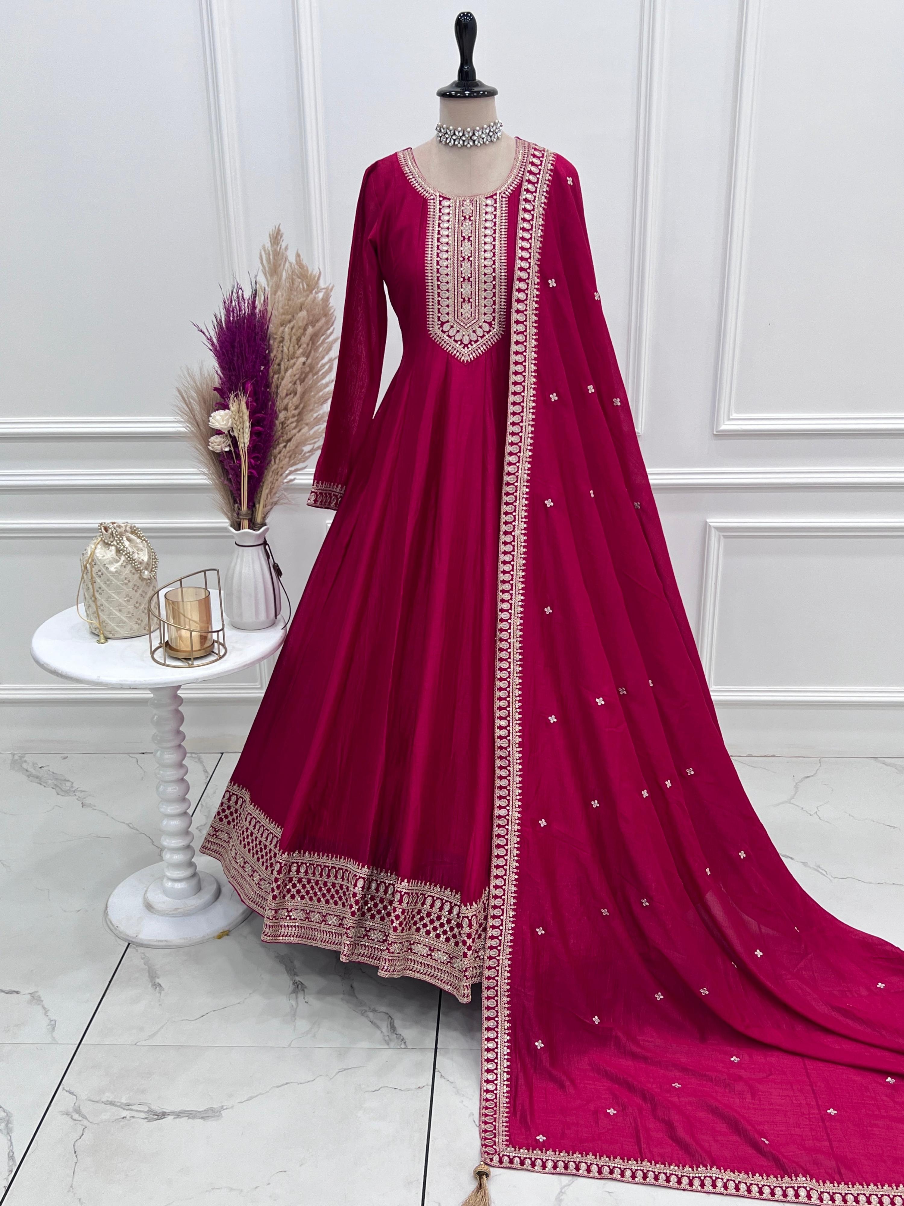 Evanik Ranipink Vichitra Silk Embroidered Sequence Work Wedding Gown Collection