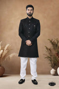 Joban Fashion Men's Black Straight Silk Thread & Sequence Embroidery All Over Indo-Western Kurta Set