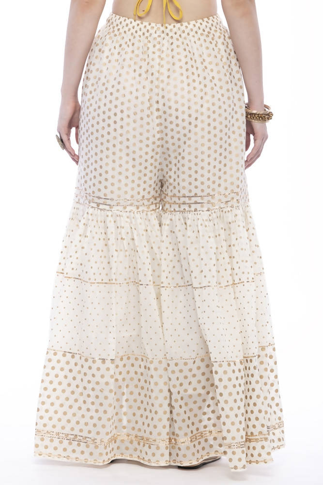 Mominos Fashion Trendy Cotton Off White Gold Print With Gota Sharara - Distacart