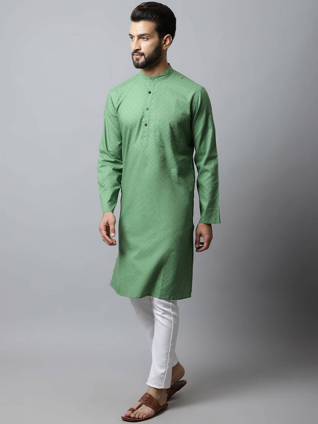 Even Apparels Green Color Pure Cotton Men's Kurta With Band Collar (SLD073) - Distacart