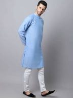 Even Apparels Blue Pure Cotton Men's Kurta With Side Placket - Distacart