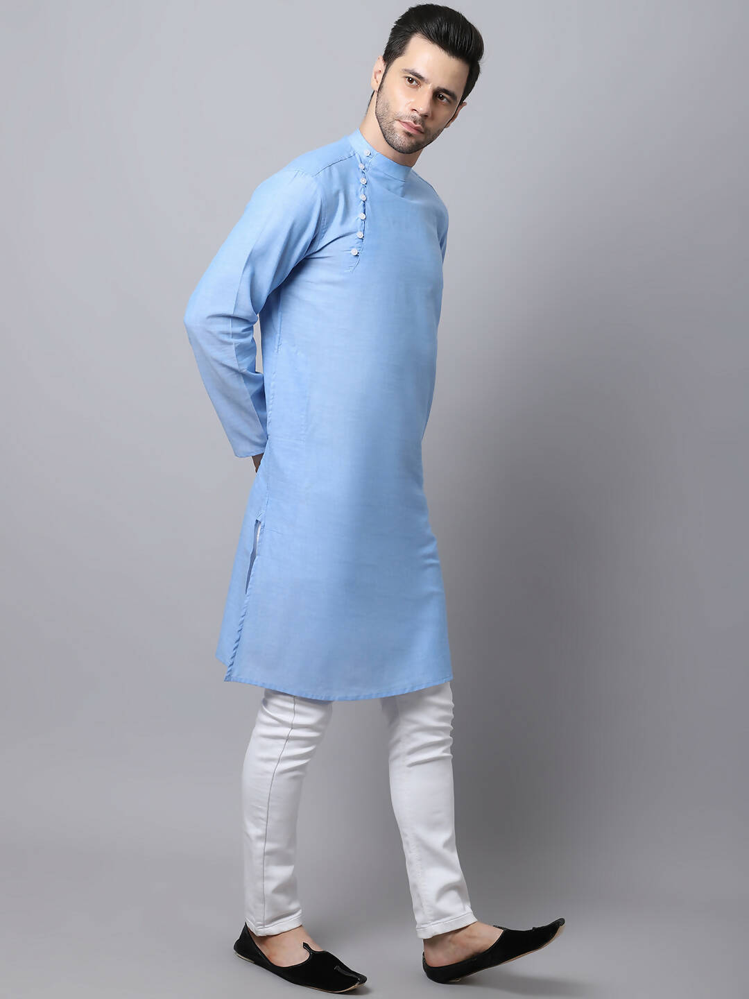 Even Apparels Blue Pure Cotton Men's Kurta With Side Placket - Distacart