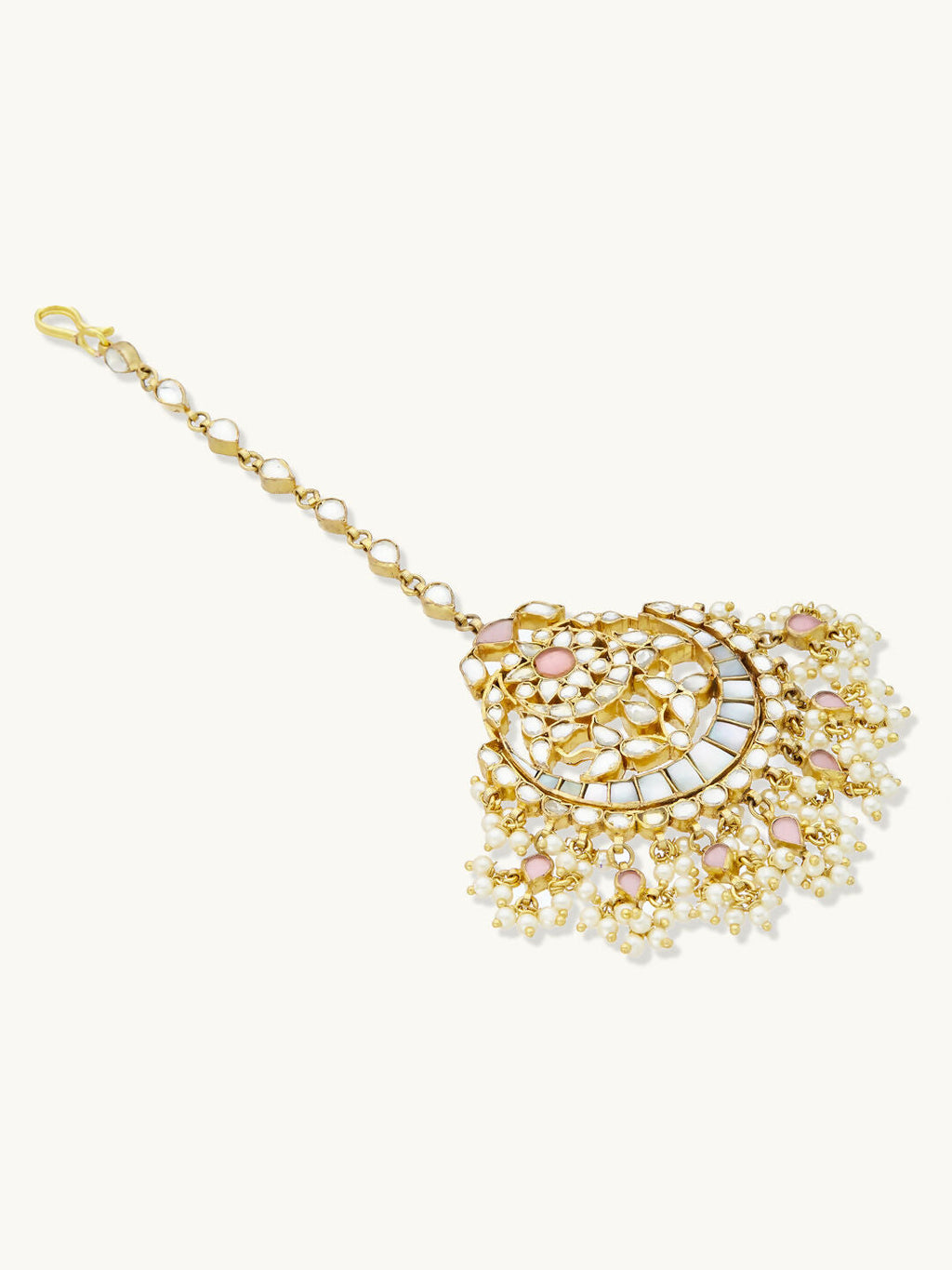 Nuyug 22K Gold-Plated Pearls & Pink Kundan Studded Statement Maang Tikka Head Jewellery - Distacart