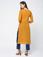 Aniyah Cotton Color Block Straight Kurta In Mustard Color (AN-102K)
