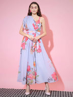 Myshka Women's Grey Floral Printed Empire Dress - Distacart