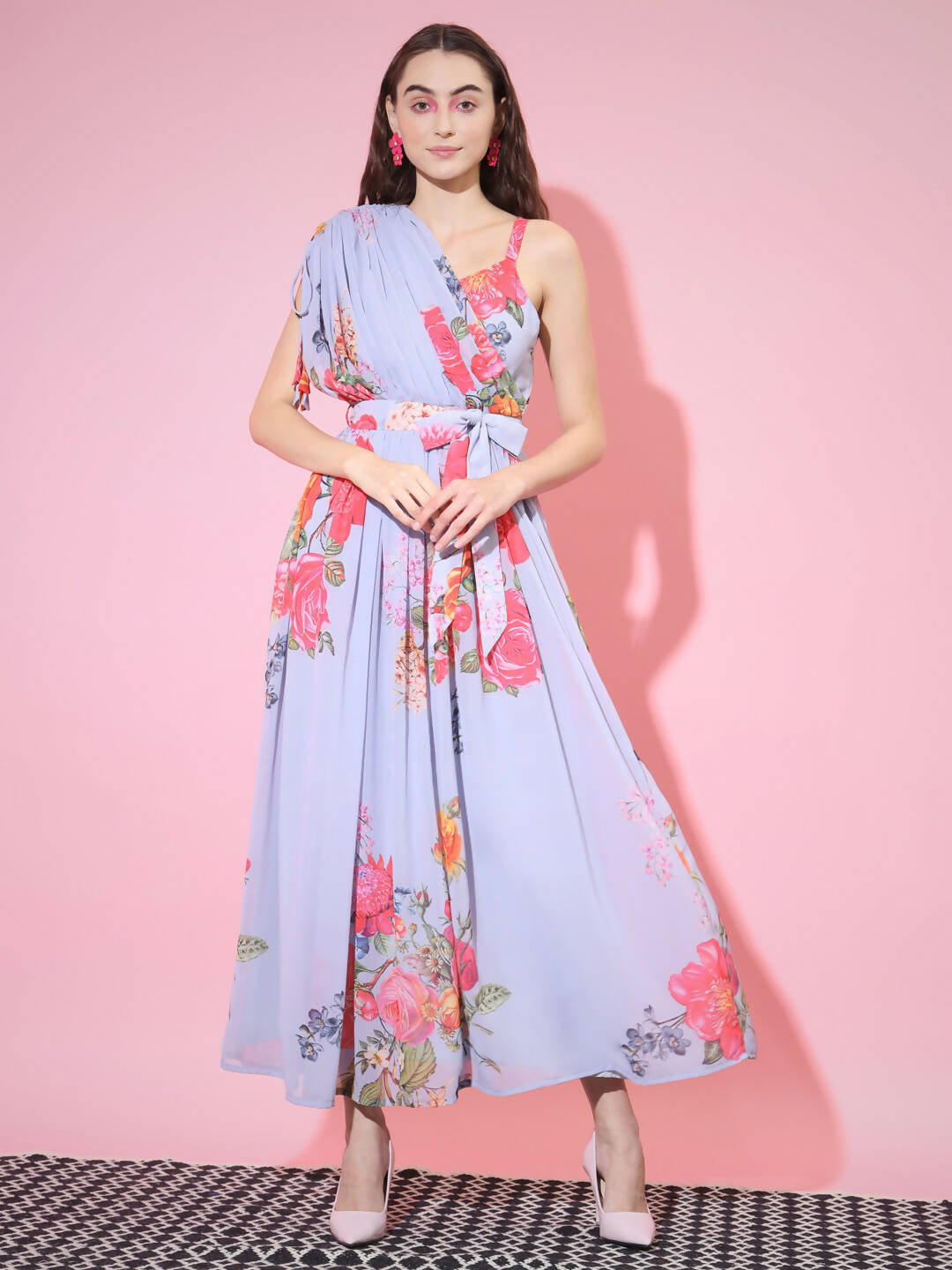 Myshka Women's Grey Floral Printed Empire Dress - Distacart