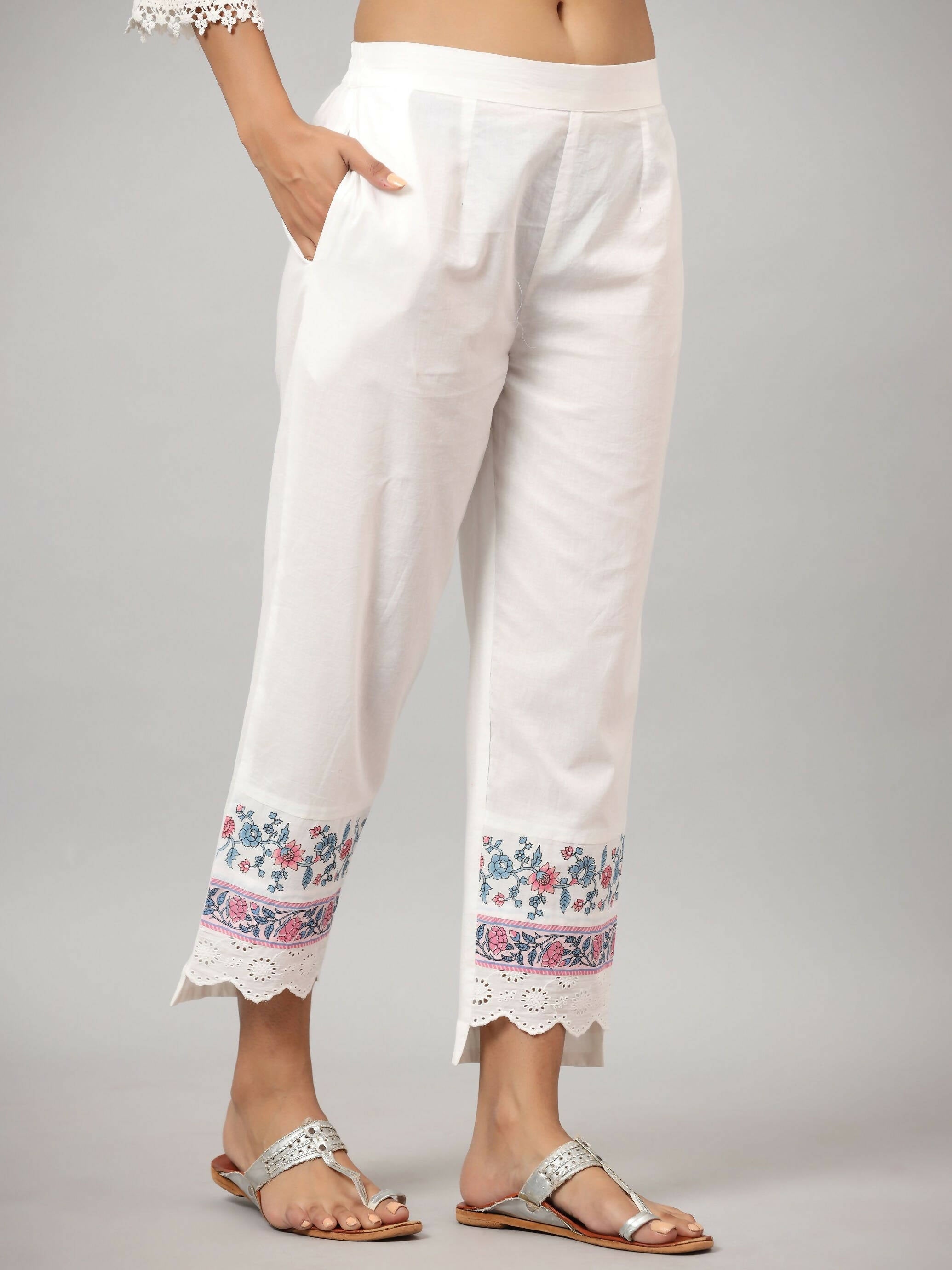 Juniper Women's Off-White Cambric Printed Stright Kurta Sets - Distacart