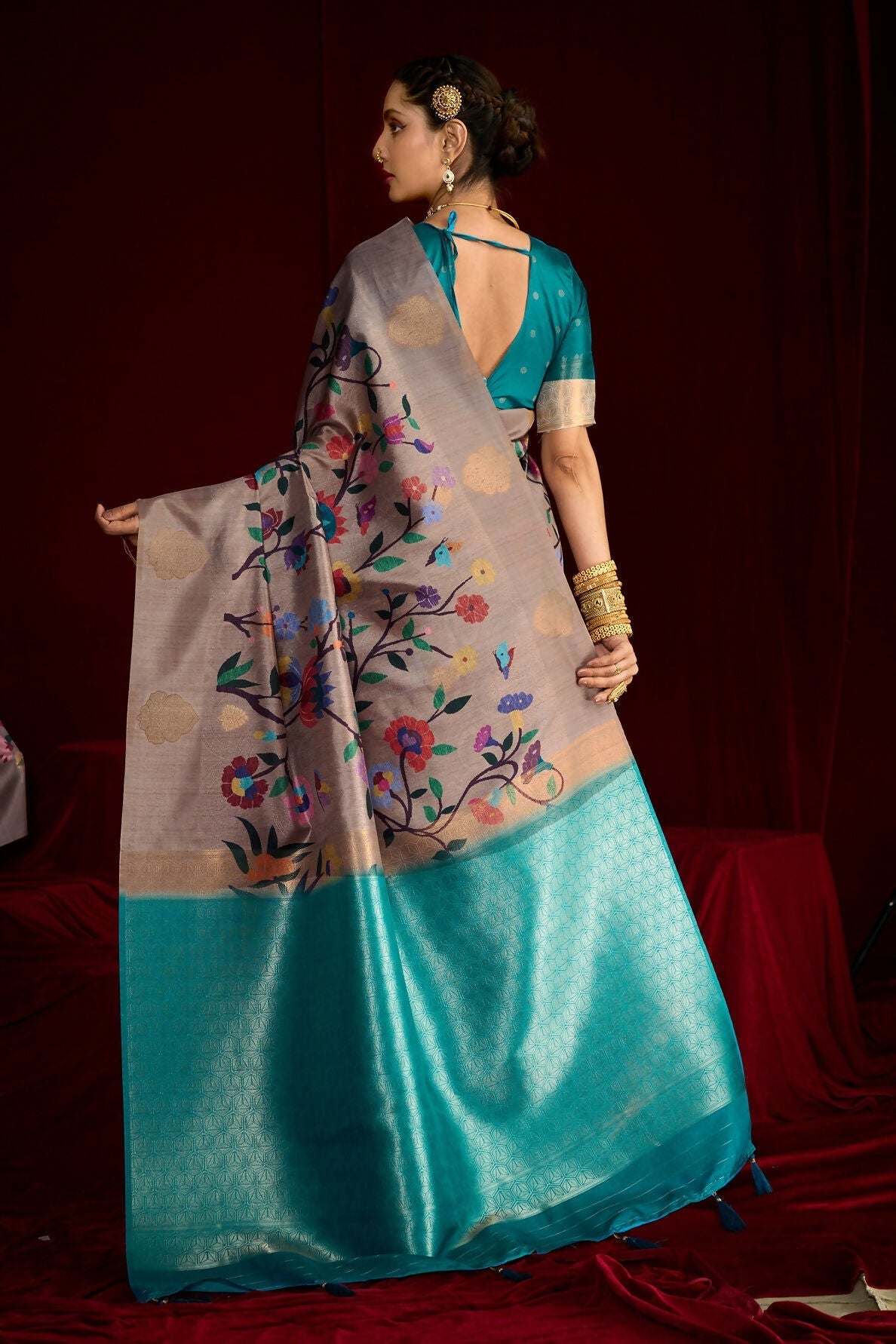 Joban Fashion Multi Color Soft Silk Weaving Fabric With Digital Jamdani Print With Jacquard Rich Pallu & Blouse With Spring Tassels - Distacart