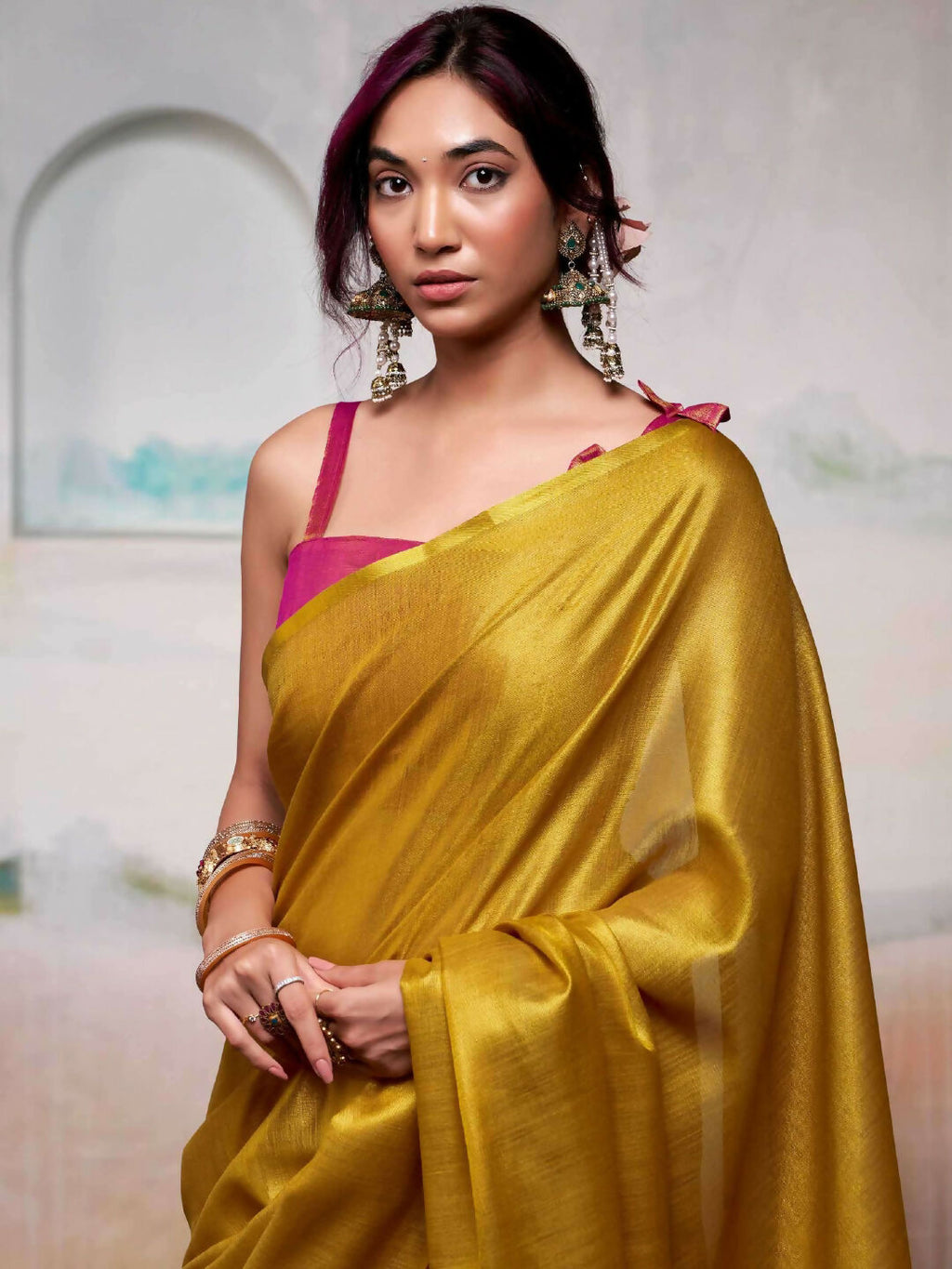 Shree Shyam Fashion Tissue Silk Yellow Saree - Distacart