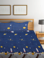 Home Sizzler Blue & Yellow Cartoon Characters 210 TC Bedsheet with Pillow Covers