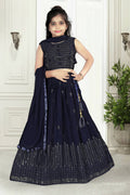 Wedding Designer Navy Blue Pure Georgette Kidswear Lehenga - Aaradhna