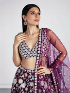 House of Panchhi Burgundy Net heavy Sequinse embroidery Semi-Stitched Lehenga choli & Dupatta