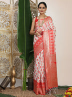 Shree Shyam Fashion Linen Cotton Red & White Saree - Distacart