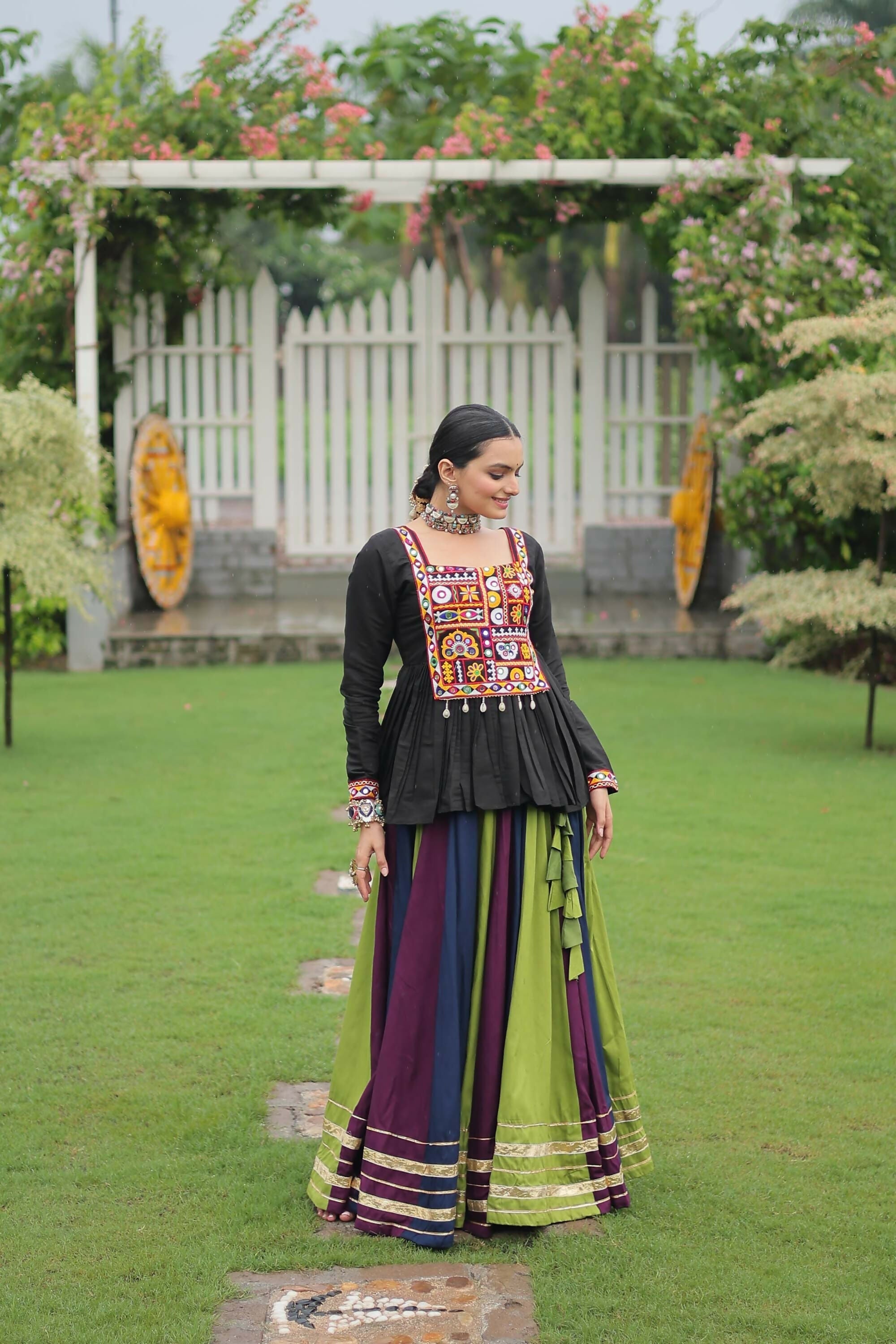 Lorenvalley Fashion Multicolor Rayon with Attractive Gota-Patti Lace Lehenga Choli