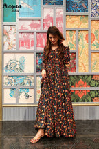 Aayaa Pure Ab Cotton Gown With Heavy Digital Print - Multi Color - Distacart