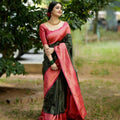 DEIANA'S Beautiful Designer Golden zari Soft Lichi Silk Saree - Green