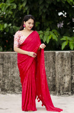 Red Silk Blend Ethnic Motifs Saree with Unstitched Blouse - Hiral Fashion