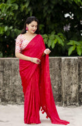 Red Silk Blend Ethnic Motifs Saree with Unstitched Blouse - A2M