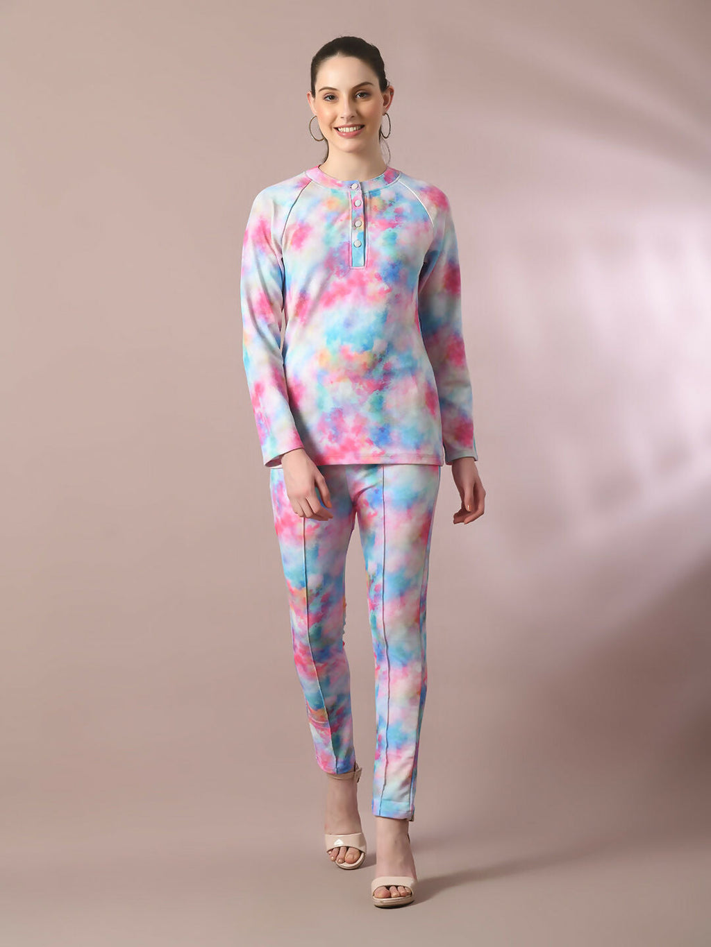 Myshka Women's Multi Printed Round Neck Party Top With Trousers Co-ord set