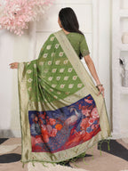 Shree Shyam Fashion Linen Cotton Green Saree - Distacart