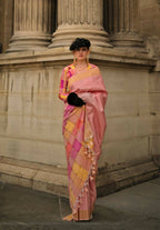 Dahlia Pinksoft Handloom Sik Zari & Thread Work, Contrast Pallu Saree - Rajtex Kube Silk