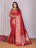 Joban Fashion Banarasi Red Jacquard WovenSoft Silk Saree - Distacart