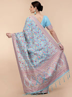Blue Silk Blend Woven Design Saree With Unstitched Blouse Piece - Aloki