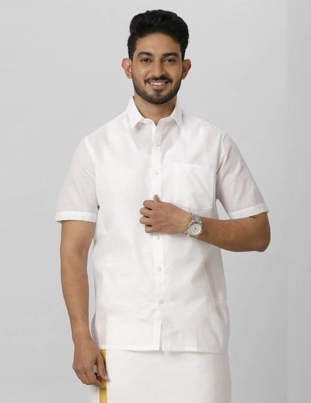 Ramraj Cotton Mens Half Sleeve Formal Poly Cotton White Shirt