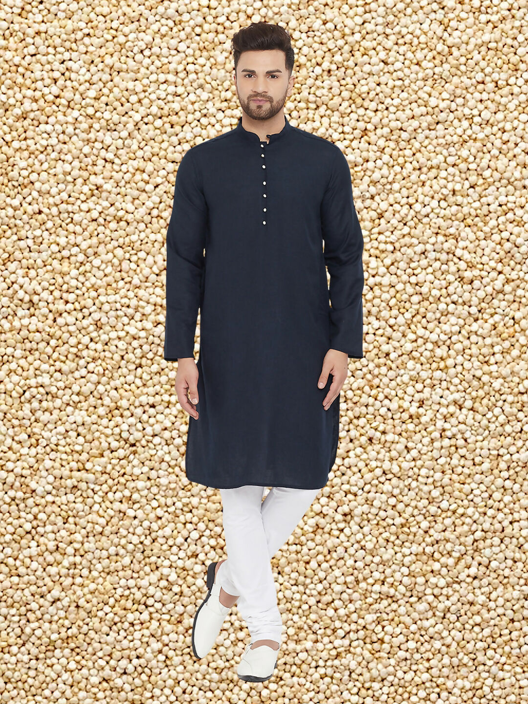 Even Apparels Men's Pure Cotton Navy Kurta