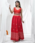 Amodini Designer Studio Red Blouse with Embroidered Waitband