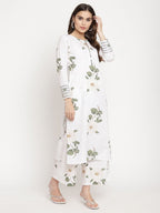 Ahalyaa Women's White Crepe Digital Print Kurta Palazzo Set With Dupatta
