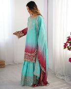 The52 Women's Beautiful Chinon silk Fabric Embroidery Work Straight Kurta Palazzo and Dupatta Set - Distacart