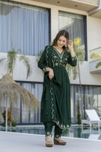 The52 Women's Beautiful Embroidery Work Vichitra Silk Fabric Flared Anarkali Pant and Dupatta Set - Distacart
