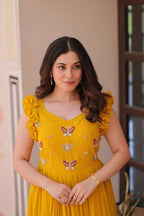 Joban Fashion Yellow Georgette Sequence Embroidery Work Gown - Distacart