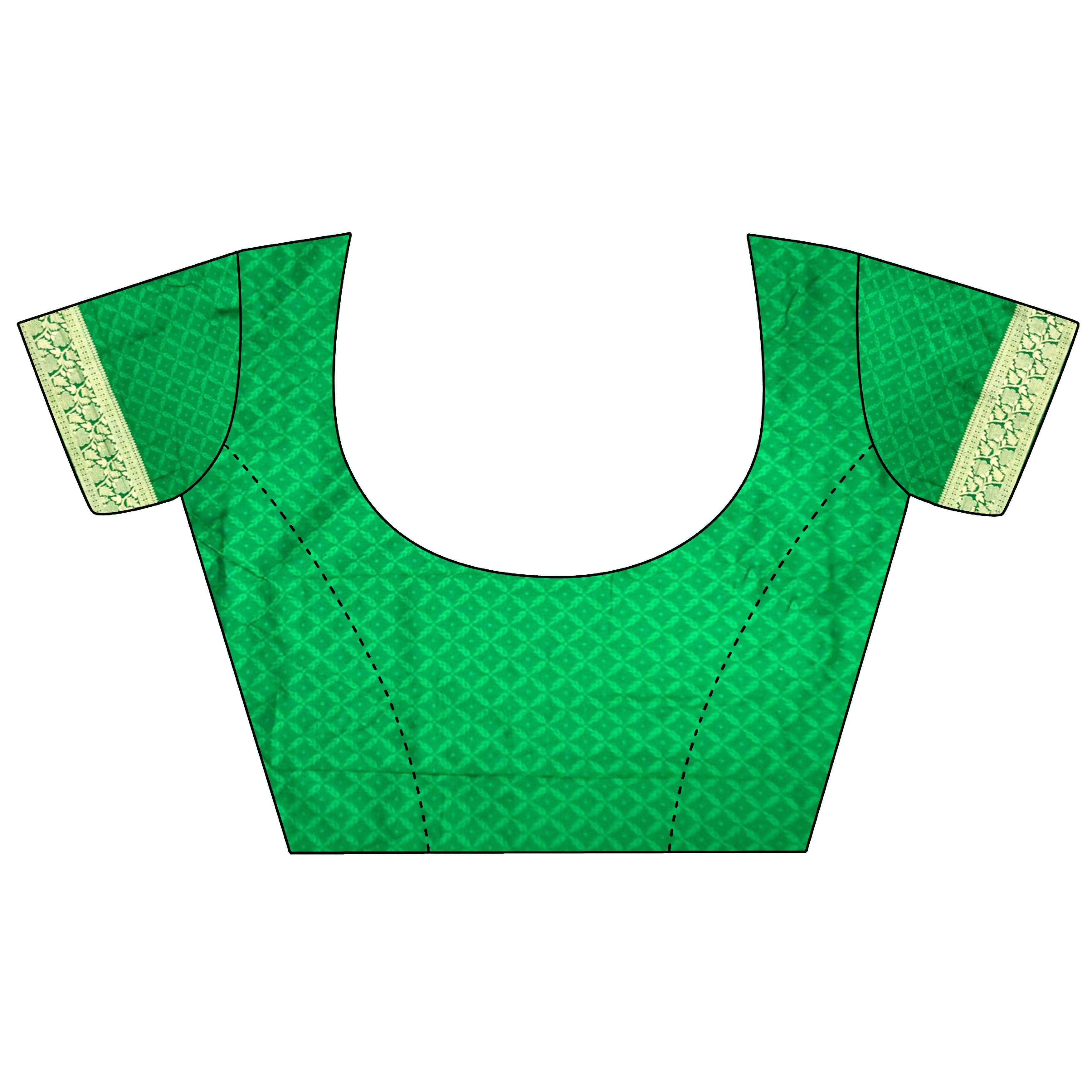 Joban Fashion Green Woven Zari Motifs Lichi Silk Banarasi Silk Saree - Distacart