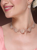 NVR Women's Rose Gold-Polished American Diamond-Studded Handcrafted Jewellery Set
