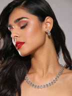 Single Color Diamond & Semi Precious Stone Neckpiece with Earrings- Ruby Raang