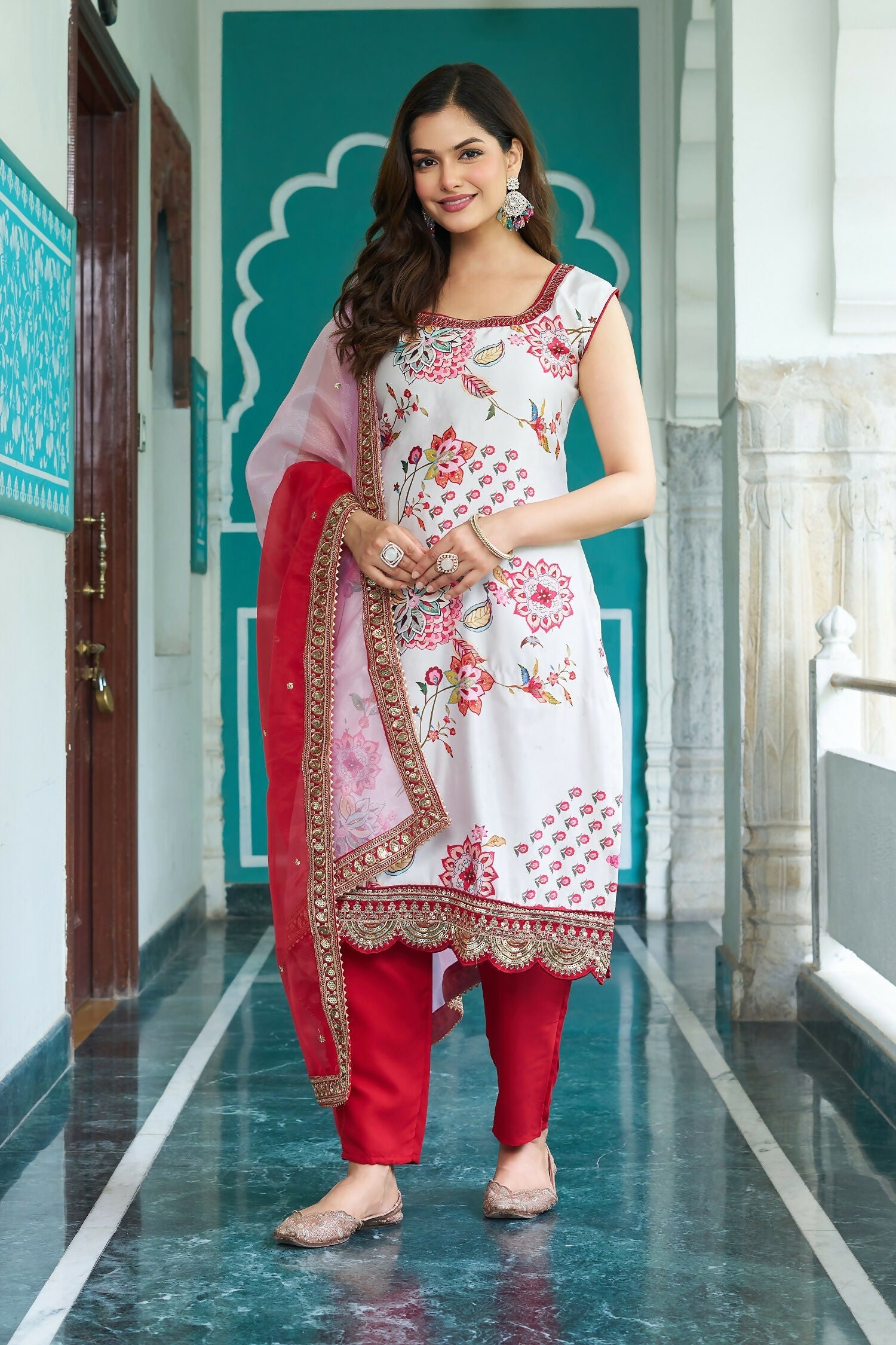 Joban Fashion White Kurta Set Georgette Embroidery Sequence Work - Distacart