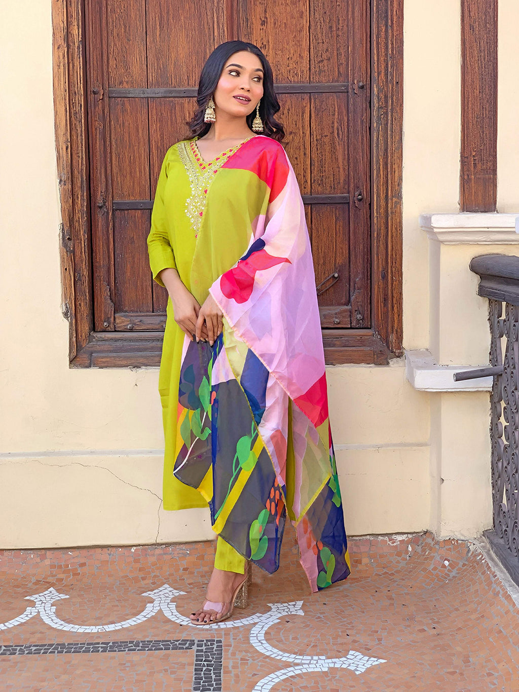 Partywear Designer Viscose Lemon Stitched Suit With Dupatta - Tanisha