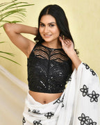 Amodini Designer Studio Black Sequined Pearl Sleeveless Padded Blouse