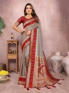 Aastha Fashion Grey Kalamkari Silk Zari Woven Saree - Distacart
