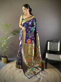 Joban Fashion Blue Zari Woven Floral Motifs Soft Silk Paithani Silk Saree - Distacart