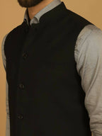 Even Apparels Nehru Jacket With Welt Pockets - Black