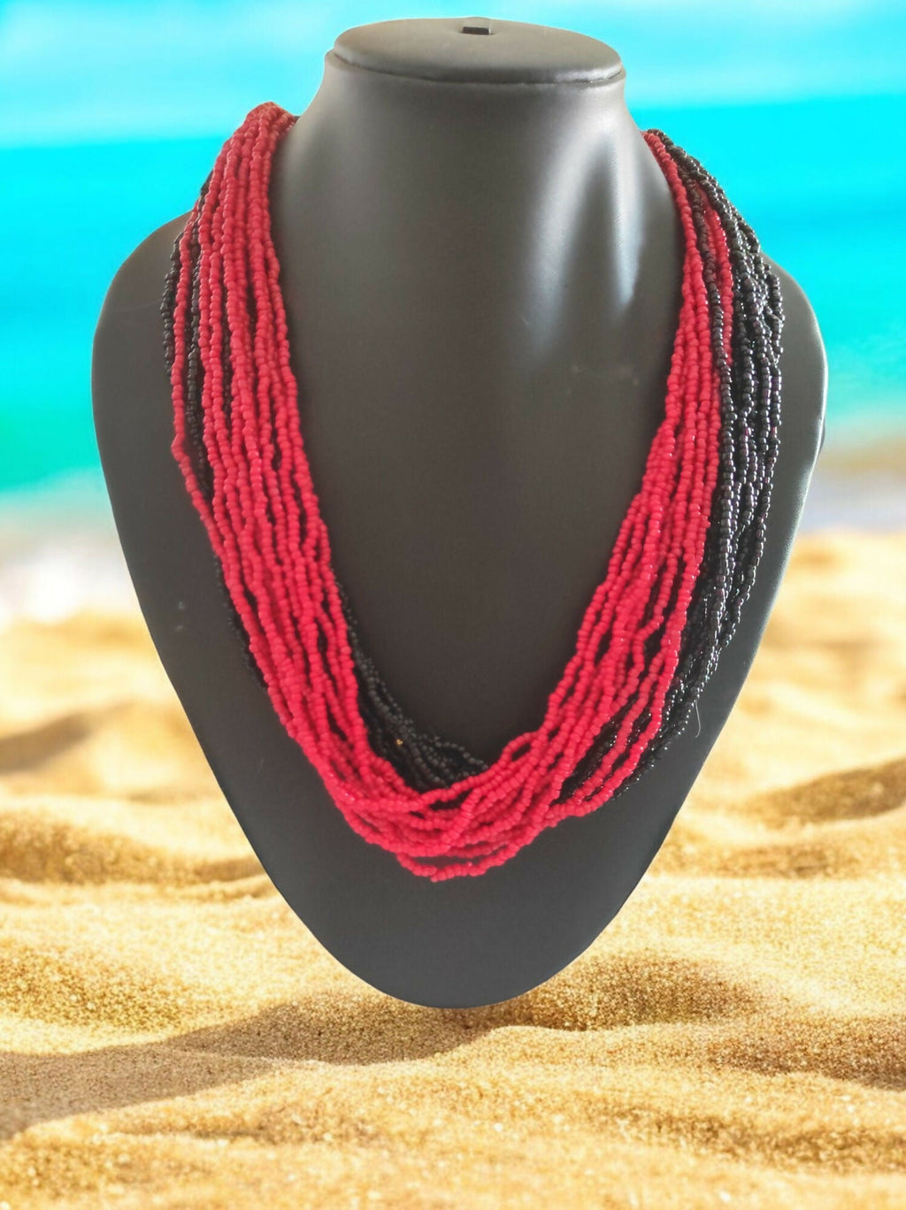 Inhanns Handmade Beaded Multilayer Necklace, 20 Layers - Black & Red