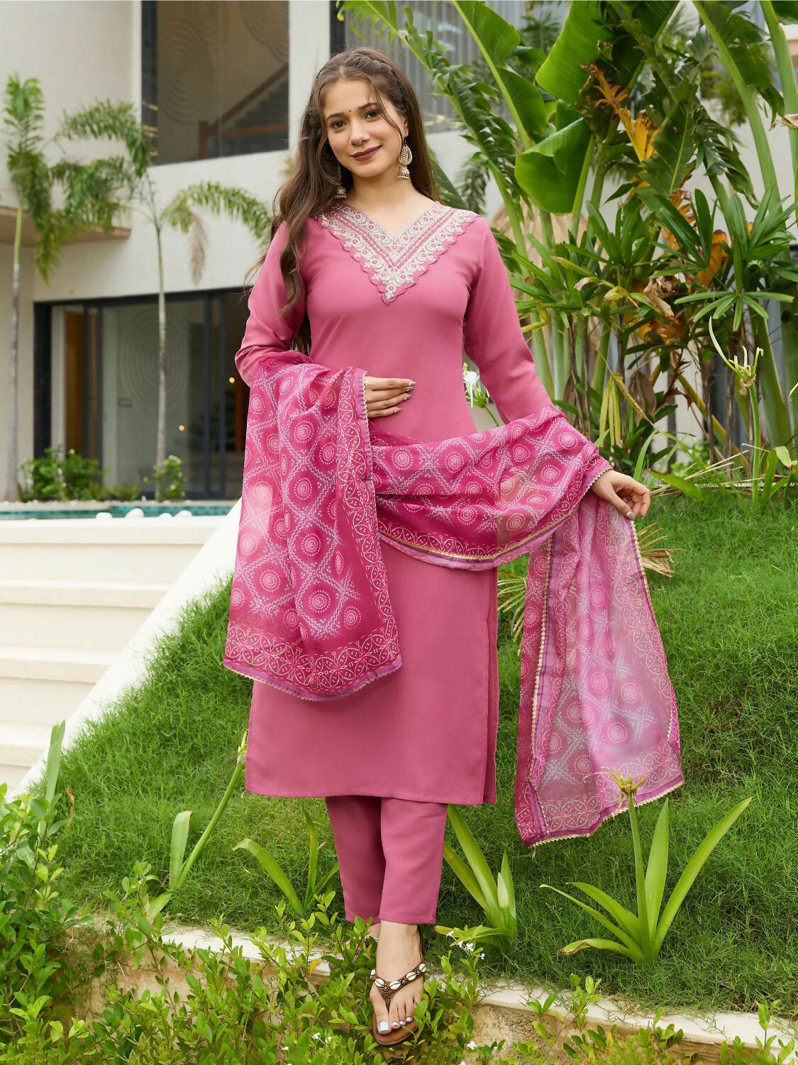 The52 Gajri Women's Beautiful Embroidered Rayon Fabric with Straight Kurta, Pant and Dupatta Set - Distacart