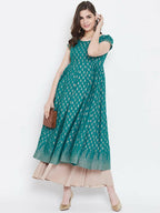 Cheera Embellished Daily Wear Cotton Blend Kurta - Turquoise Green