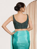 Joban Fashion Fire Blue Tissue Padded Blouse With Sweetheart Neck Sleeveless - Distacart