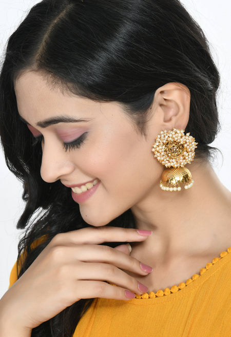 Mominos Fashion Johar Kamal Gold-Polished & Bead Party Wear Jhumka