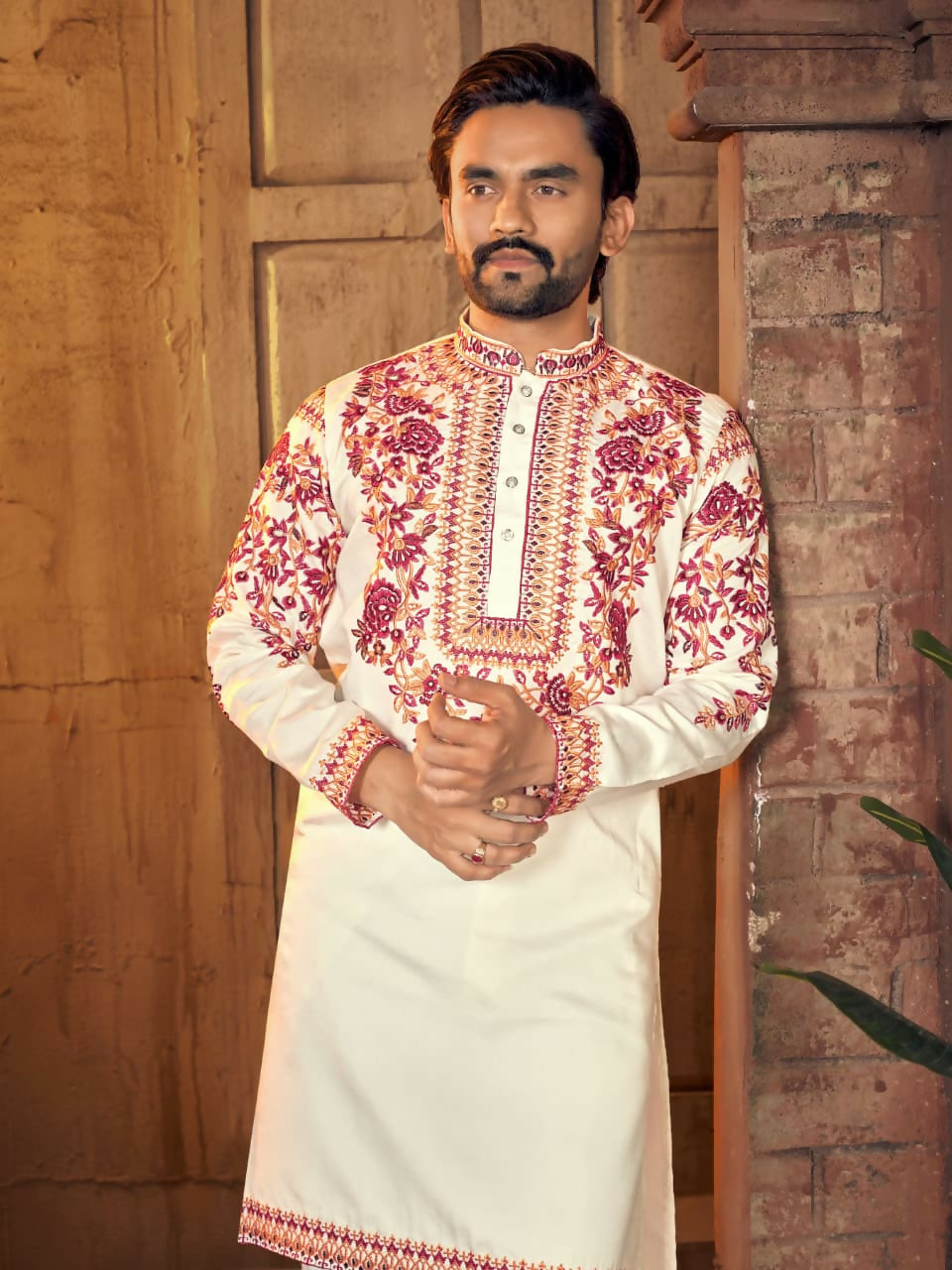 Anaita White Multi Thread Work Silk Straight Kurta - Distacart