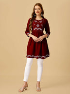 Jyoti Fashion Women's Maroon Viscose Rayon Embroidered Casual Top